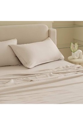 Picture of Double Stitch by Bedsure Linen Tencel Sheets - Featured in USA Today, Queen Sheet Set Deep Pocket up to 16", Sustainable Moisture-Wicking Cooling Sheets Queen, 4 PCS with Flat Sheet, Oat