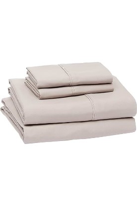 Picture of Amazon Basics 4 Piece Lightweight Super Soft Easy Care Microfiber Bed Sheet Set with 14" Deep Pockets - Queen, Taupe, Solid,