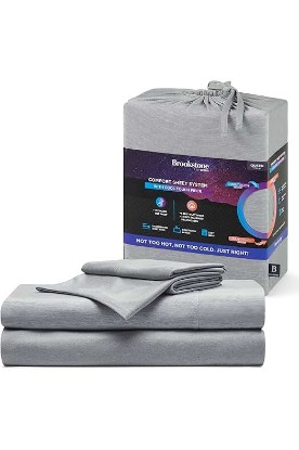 Picture of Brookstone Comfort King Sheet Set | Innovative Cooling Sheets for Hot Sleepers - Deep Sleep with Temperature Regulation | 4-Piece Set of Soft Flat Sheet, Fitted Sheet, & Two Pillowcases | Grey