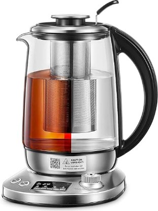 Picture of Electric Tea Kettle, 9 Temperature Control Presets Glass Kettle, 1200W Tea Pot with Removable Infuser, 2 Hours Keep Warm, 1.7 Liter Electric Kettles, Borosilicate Glass & Stainless Steel