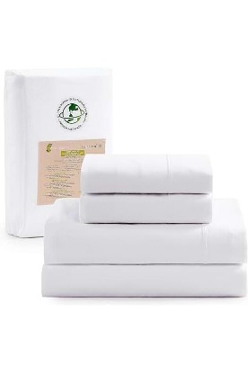 Picture of LANE LINEN 100% Organic Cotton Twin Sheets Set, 3Pc Twin Bed Sheets, Breathable Cotton Sheets Twin Size Bed Set, Dorm Room Essentials with 15" Twin Deep Pocket Fitted Sheet - White Sheets