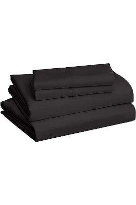 Picture of Amazon Basics Lightweight Super Soft Easy Care Microfiber Bed Sheet Set with 14" Deep Pockets - Full, Black-4 Pack, Solid