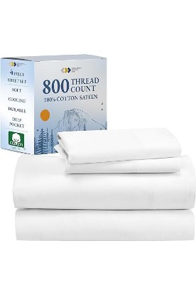 Picture of California Design Den Luxury 800 Thread Count King Size Sheets Set, 100% Cotton Sheets, Deep Pocket King Sheets, Soft, Cooling & More Comfortable Than Egyptian Cotton Sheets - White Sheets Set