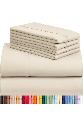 Picture of LuxClub 6 PC Queen Sheet Set, Breathable Luxury Bed Sheets, Deep Pockets 18" Eco Friendly Wrinkle Free Cooling Sheets Machine Washable Hotel Bedding Silky Soft - Cream Queen