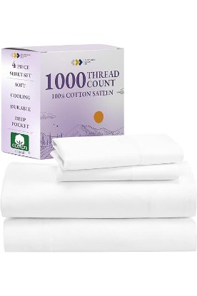 Picture of California Design Den 1000 Thread Count King Size Sheet Set, Winner Architectural Digest Best Sheet, 4 Pc Luxury 100% Cotton Sateen Bed Sheets, Softer Than Egyptian Cotton (White)