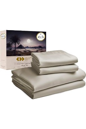 Picture of California Design Den Certified Luxury Queen Bed Sheets Set Egyptian Cotton 100%, 4 Piece Deep Pocket Bed Sheets Set, Sateen Cooling Sheets for Hot Sleepers, Beige Sheets Queen