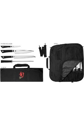 Picture of Shun Cutlery Sora 5 Piece Student Knife Set, Kitchen Knife Set with Knife Roll, Includes 8" Chef's Knife, 3.5" Paring Knife, 9" Bread Knife and Honing Steel, Handmade Japanese Kitchen Knives