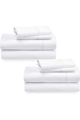 Picture of California Design Den 2-Pack Sheet Sets King Size - 400 Thread Count 100% Cotton Sateen - Extra Soft, Breathable & Cooling Sheets, Wrinkle Resistant 2 Sets of Deep Pocket Bed Sheets - Bright White