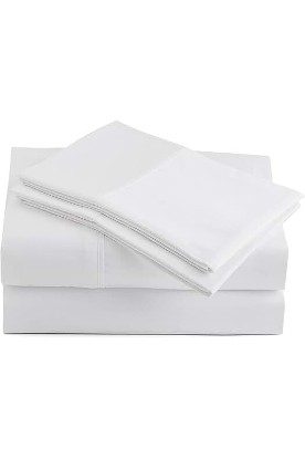 Picture of Peru Pima Bed Sheets Set with 4 Pieces, 415 Thread Count, Percale, 100% Peruvian Pima Cotton, Hotel Luxury Quality, Extra Soft and Cooling Sheets, Queen Size, White Solid Color