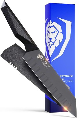 Picture of Dalstrong Santoku Knife - 7 inch - Shadow Black Series - Razor Sharp Kitchen Knife - Black Titanium Nitride Coated - High Carbon - 7CR17MOV-X Vacuum Treated Steel - Sheath - Vegetable - NSF Certified