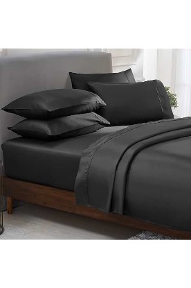 Picture of California Design Den Queen Size Black Sheet Set - 6 Piece Set, Ultra Soft 100% Cotton Sheets, 400 Thread Count Luxury Sateen Weave, Deep Pocket Bedsheets, with 4 Pillowcases (Queen, True Black)