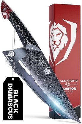 Picture of Dalstrong Chef Knife - 8 inch - Scorpion Series - Exclusive Japanese V12 Ultra™ Steel - Black Damascus - Black & Red Honeycomb Resin Handle - Custom-Fit Leather Sheath