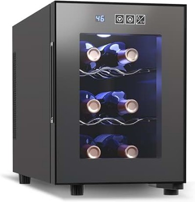 Picture of 6 Bottle Wine Cooler Refrigerator, Wine Fridge Small, Countertop Wine Cooler with Digital Temperature Control, 46-66℉ Mini Freestanding Wine Cellars Glass Door, Gift for Wine Lover