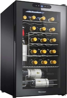 Picture of Wine Enthusiast 24-Bottle Compressor Wine Cooler with Upright Bottle Storage - Freestanding Wine Refrigerator with Digital Touchscreen and LED Temperature Display