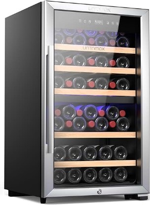 Picture of Wine Fridge Dual Zone 52 Bottles (Bordeaux 750ml),Wine Cooler Refrigerator Freestanding w/Lock,41F-68F Digital Temperature Control Compressor Wine Cellar, Fast Cooling Low Noise No Fog,20 Inch