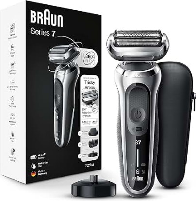 Picture of Braun Series 7 360 Flex Head Electric Shaver with Beard Trimmer for Men, Rechargeable, Wet & Dry with Charging Stand & Travel Case, Silver Black