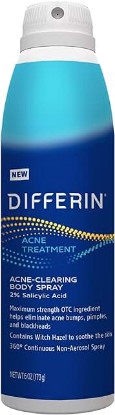 Picture of Differin Acne Body Spray, Acne Treatment with Salicylic Acid by the makers of Differin Gel, 360 Formula for Back Acne, Chest and Shoulders, 6 oz