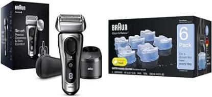 Picture of Braun Electric Razor for Men, Series 8 8457cc Electric Foil Shaver with Precision Beard Trimmer, Cleaning & Charging SmartCare Center, Galvano Silver with Clean & Renew Refill Cartridges, 6 Count