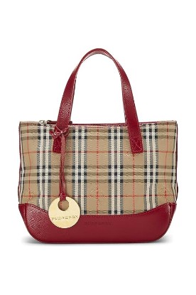 Picture of BURBERRY Pre-Loved Red Haymarket Canvas Handle Bag Mini, Red