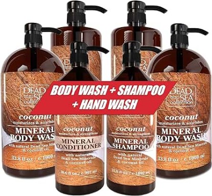 Picture of Dead Sea Collection- Coconut Body Wash - Pack of 2 (67.6 fl. oz) and Coconut Hand Soap - Pack of 2 (67.6 Fl. Oz) and Shampoo and Conditioner and Pack of 2 (67.6 fl. oz) Mega BUNDLE