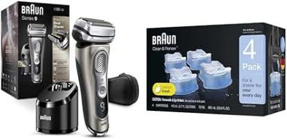 Picture of Braun Electric Razor for Men, Waterproof Foil Shaver, Series 9 9385cc, Wet & Dry Shave, with Pop-Up Beard Trimmer for Grooming with Clean & Renew Refill Cartridges, 6 Count, Pack of 1