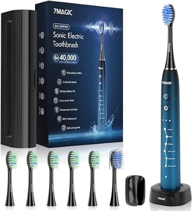 Picture of Sonic Electric Toothbrush for Adults, Rechargeable Toothbrush with 6 Mode & 3 Intensity, 40000VPM Toothbrush with 6 Brush Heads, Travel Case, 60 Days Battery Life, Wireless Charging, 2-Min Smart Timer