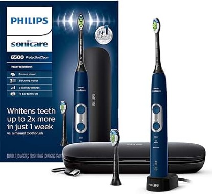 Picture of PHILIPS Sonicare ProtectiveClean 6500 Rechargeable Electric Power Toothbrush with Charging Travel Case and Extra Brush Head, Navy Blue, HX6462/07