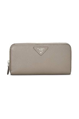 Picture of PRADA Pre-Loved Grey Vitello Daino Zip Wallet, Grey