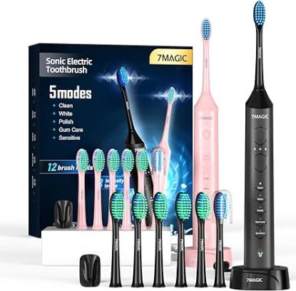 Picture of Electric Toothbrush for Adults, Sonic Toothbrush with 5 Modes & 3 Intensity Levels, 40,000 VPM Toothbrushes with 12 Brush Heads, IPX7 Waterproof Tooth Brush, One Charge for 90 Days, 2-Min Timer