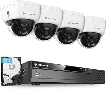 Picture of Amcrest 4K 8CH Security Camera System w/ 4K (8MP) NVR, (4) x 4K (8-Megapixel) IP67 Weatherproof Metal Dome POE IP Cameras (3840x2160),Pre-Installed 2TB Hard Drive, NV4108E-HS-IP8M-2493EW4-2TB (White)