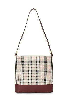 Picture of BURBERRY Pre-Loved Burgundy House Check Canvas Bucket Bag Small, Burgundy