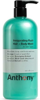 Picture of Anthony Mens Body Wash and Shampoo: Invigorating Rush 2-In-1 Liquid Gel Soap & Hair Shampoo – Pine Wood Scent Contains Eucalyptus Extract, Canadian Balsam & Birch Leaf 32 Fl. Oz