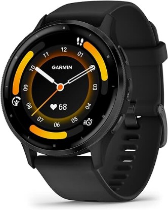 Picture of Garmin Venu 3 Slate Stainless Steel Bezel 1.4-Inch AMOLED Touchscreen Display Smart Watch with 45mm Black Case and Silicone Band