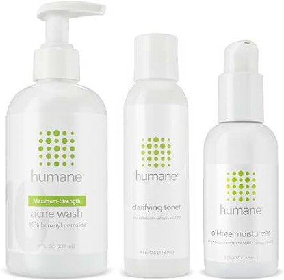 Picture of humane Maximum-Strength Acne Wash, Clarifying Toner, and Oil-Free Moisturizer Bundle - 10% Benzoyl Peroxide Acne Treatment