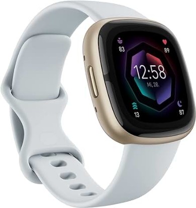 Picture of Fitbit Sense 2 Advanced Health and Fitness Smartwatch with Tools to Manage Stress and Sleep, ECG App, SpO2, 24/7 Heart Rate and GPS, Blue Mist/Pale Gold, One Size (S & L Bands Included)