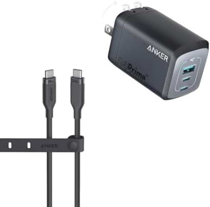 Picture of Anker USB4 Gen 2 Cable, 20 Gbps Data Transfer, 4K HD Display, 3 ft Bio-Based 240W Charging USB C to USB C Cable&Anker Prime 100W USB C Charger, GaN Wall Charger, 3-Port Compact Fast PPS Charger