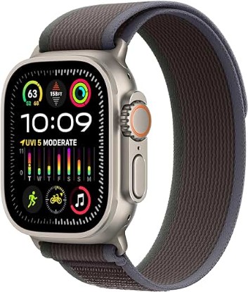 Picture of Apple Watch Ultra 2 [GPS + Cellular 49mm] Smartwatch with Rugged Titanium Case & Blue/Black Trail Loop M/L. Fitness Tracker, Precision GPS, Action Button, Extra-Long Battery Life, Carbon Neutral