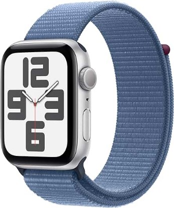 Picture of Apple Watch SE (2nd Gen) [GPS 44mm] Smartwatch with Silver Aluminum Case with Winter Blue Sport Loop. Fitness & Sleep Tracker, Crash Detection, Heart Rate Monitor, Carbon Neutral