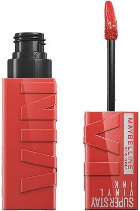 Picture of Generic Maybe'lline Liquid Lipstick, High Shine Gloss, Lasts for 16 HRs, Enriched With Vitamin E & Aloe, SuperStay Vinyl Ink, Saucy, High-Glossy