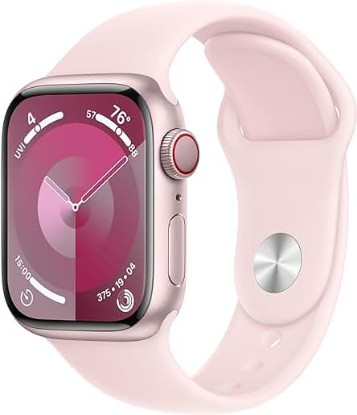 Picture of Apple Watch Series 9 [GPS + Cellular 41mm] Smartwatch with Pink Aluminum Case with Pink Sport Band M/L. Fitness Tracker, Blood Oxygen & ECG Apps, Always-On Retina Display