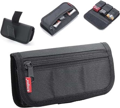 Picture of King Ma Small DSLR Camera Battery Bag Pouch Holder Case Camera Battery Waist Bag Suitable for AA Battery and LP-E6/ LP-E17/ FZ100/ FW50/ F550 and More, SD Card Holder Memory Card Case