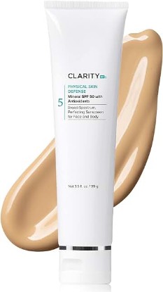 Picture of ClarityRx Physical Skin Defense Tinted Mineral SPF 50 Moisturizing Sunscreen, Natural Plant-Based Water-Resistant UV Protection with Zinc & Hyaluronic Acid for Face & Body (3.5 oz)