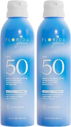 Picture of Florida Glow SPF 50 Sunscreen Spray- Hawaii 104 Reef Act & Florida Keys Compliant Broad Spectrum Water Resistant Sport Sun screen - Child Friendly Oxybenzone & Octinoxate Free (2-pack SPF 50)