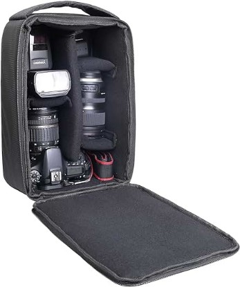 Picture of Roomy Camera Protective Bag Insert Waterproof Lens Pouch Shockproof DSLR SLR Carrying Case with Thicken Partition Padded Liner for Sony Canon Nikon Camera Flash Light & Accessories