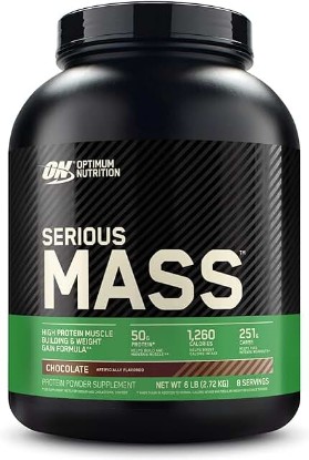 Picture of Optimum Nutrition Serious Mass, Weight Gainer Protein Powder, Chocolate, 6 Pound (Packaging May Vary)