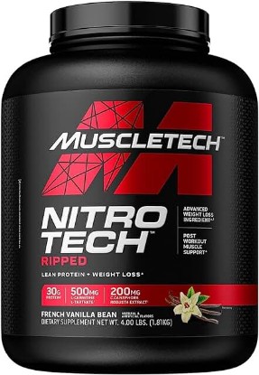 Picture of MuscleTech Nitro-Tech Ripped | Lean Whey Protein Powder/ Isolate | Weight Loss Protein Powder for Women & Men | Vanilla, 4 lbs (42 Servings)