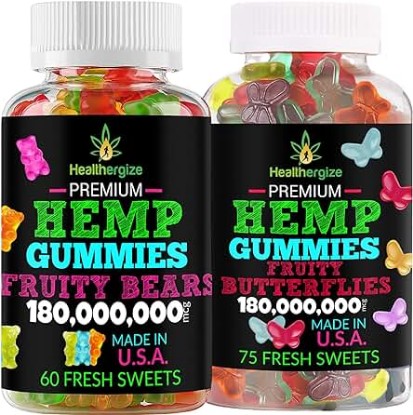 Picture of 2PACK Hemp Gummies-Fresh Butterflies Edibles and Fresh Fruity Hemp Gummy Bears-for Sleep, Calm and Relax-Natural Hemp Party-Made in USA