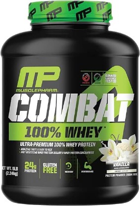 Picture of MusclePharm Combat 100% Whey Protein Powder, Vanilla Flavor, Fast Recovery & Muscle Gain with Whey Protein Isolate, High Protein Powder for Women & Men, Gluten Free, 5 lb, 70 Servings