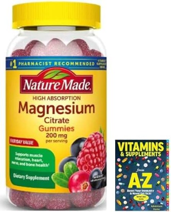 Picture of Nature Made High Absorption 200 mg Magnesium Citrate, Mixed Berry, 64 Gummies +Exclusive Better Guide Book Vitamins Supplements(1 ITENS)