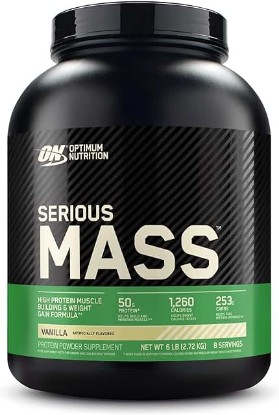 Picture of Optimum Nutrition Serious Mass, Weight Gainer Protein Powder, Mass Gainer, Vitamin C and Zinc for Immune Support, Creatine, Vanilla, 6 Pound (Packaging May Vary)